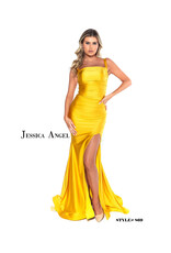 Long Formal Gown with Square Neckline and Slit