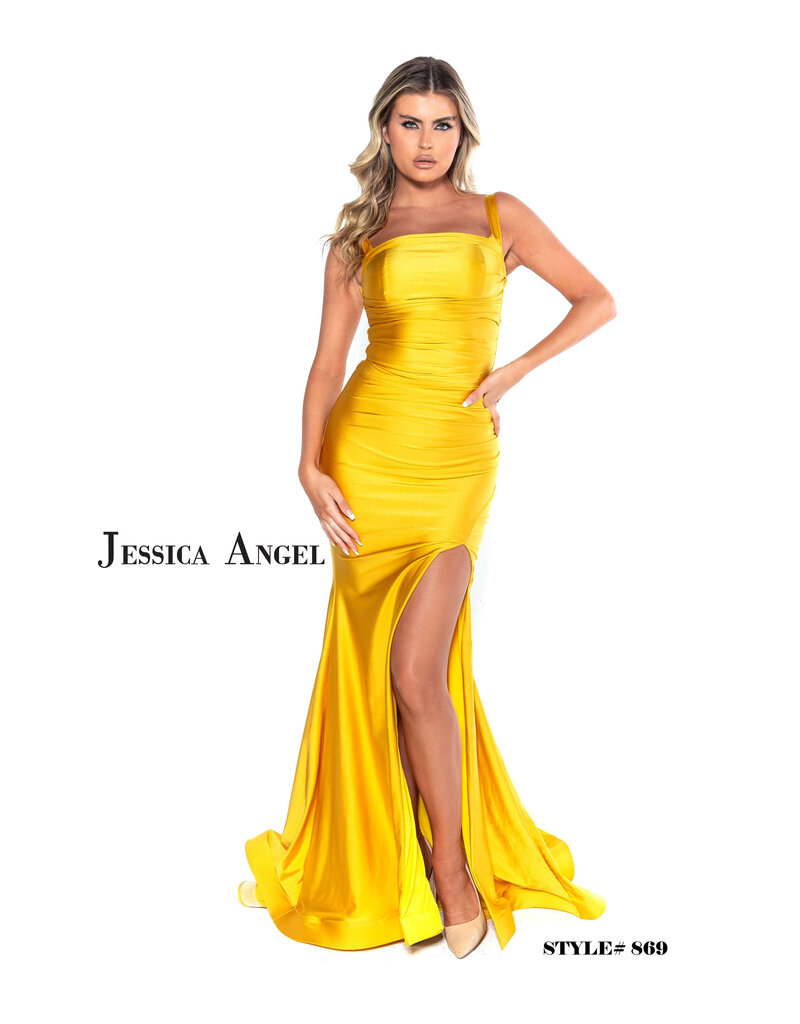 Long Formal Gown with Square Neckline and Slit