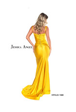Long Formal Gown with Square Neckline and Slit