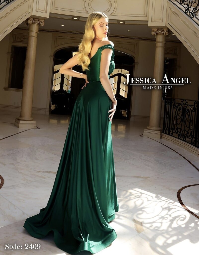 Off Shoulder Long Formal Gown with Horsehair Trim and Train