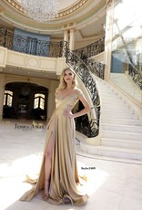 Off Shoulder Long Formal Gown with Horsehair Trim and Train
