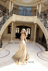 Off Shoulder Long Formal Gown with Horsehair Trim and Train
