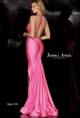 Fitted Formal Gown with Thigh Slit, Criss Cross Back and Ruching