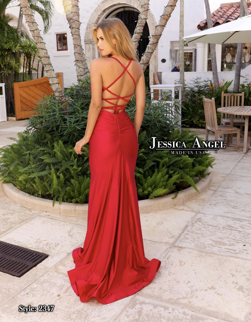 Long Formal Gown with Criss Cross Open Back