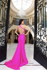 Sleeveless Formal Gown with Deep V Neckline, Sweep Train and Open Back