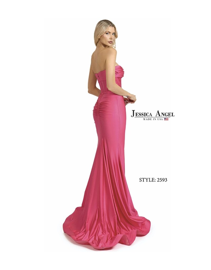 Strapless Formal Gown with Thigh Slit and Corset Bodice