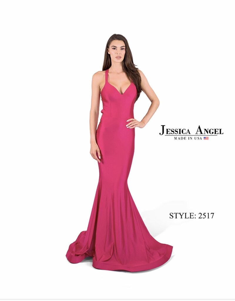 Full Length Formal Gown with Fitted Silhouette and Criss Cross Back