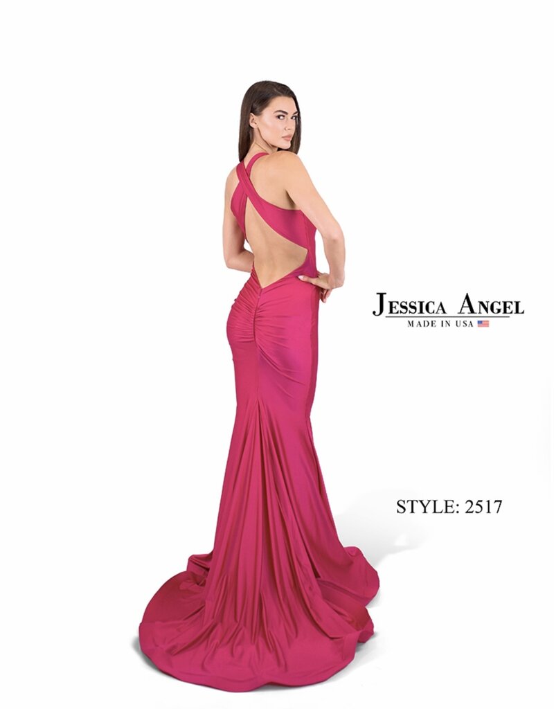 Full Length Formal Gown with Fitted Silhouette and Criss Cross Back