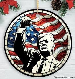 Ornamentally You Trump with Riased Fist Glass Ornament