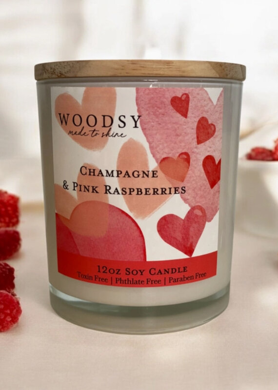Woodsy Homelife Champagne & Pink Raspberries Vintage Watercolor Candle