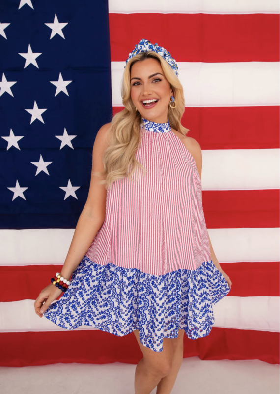 Brianna Cannon Brianna Cannon- Seersucker Halter Dress