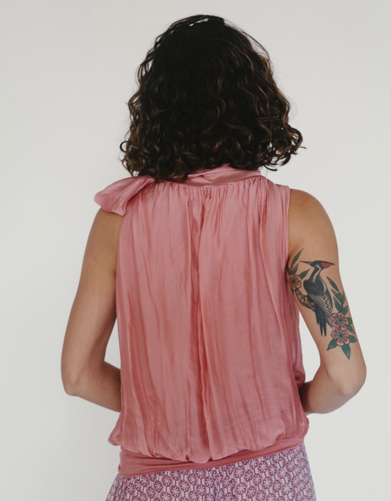 Dance in Paris Silk Sheer Tie Neck Metalic