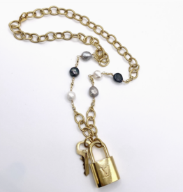 VB&CO Designs VB & CO LV Lock Freshwater Pearl Necklace