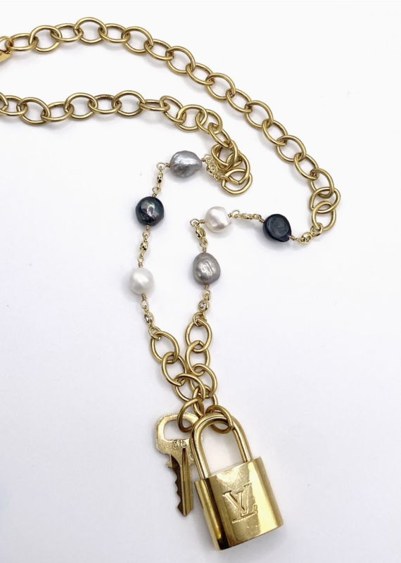 VB&CO Designs VB & CO LV Lock Freshwater Pearl Necklace