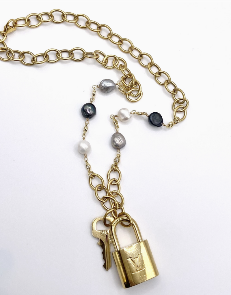 VB&CO Designs VB & CO LV Lock Freshwater Pearl Necklace