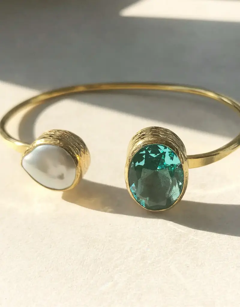 Chakarr Chakarr 2 Stone Bangle Aqua Pearl