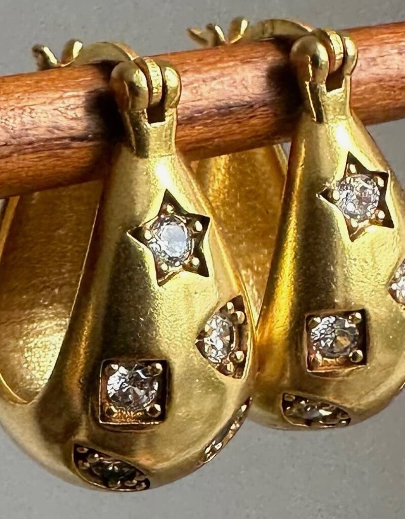 Anokhi Green- Star Hoops-Gold Hoops-Diamond Zircon