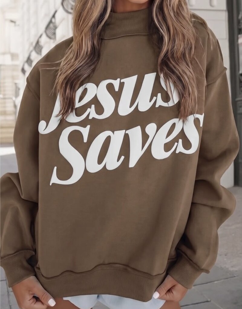 faire Jesus Saves Mock Neck Sweatshirt