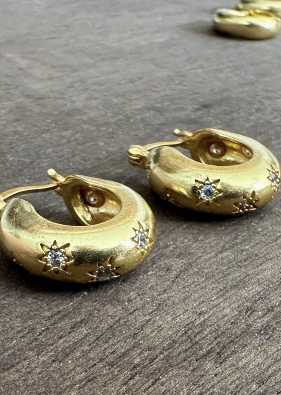 Anokhi Green- Star Hoops-Gold Hoops-Diamond Zircon