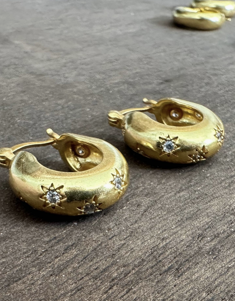 Anokhi Green- Star Hoops-Gold Hoops-Diamond Zircon