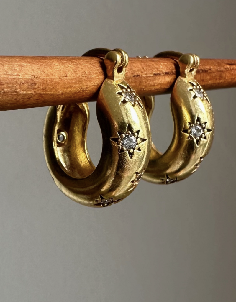 Anokhi Green- Star Hoops-Gold Hoops-Diamond Zircon
