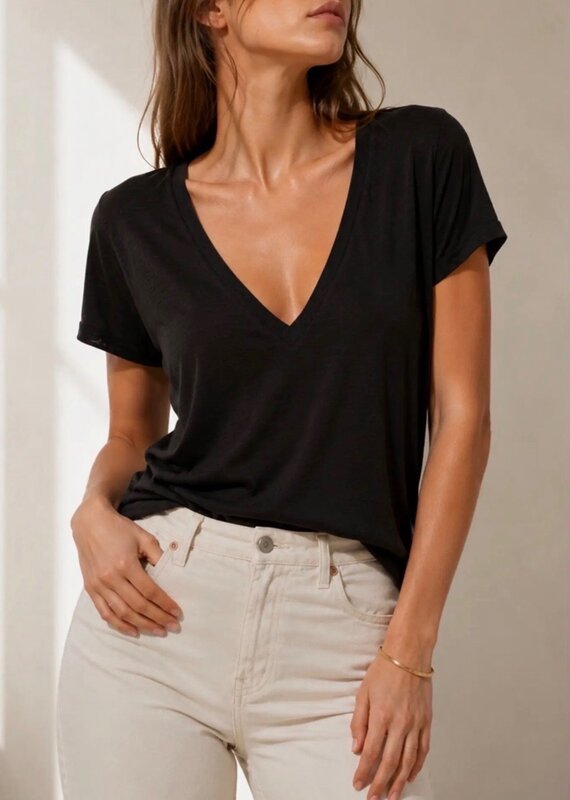 Noend Denim Supima Cotton Deep V-Neck Tee
