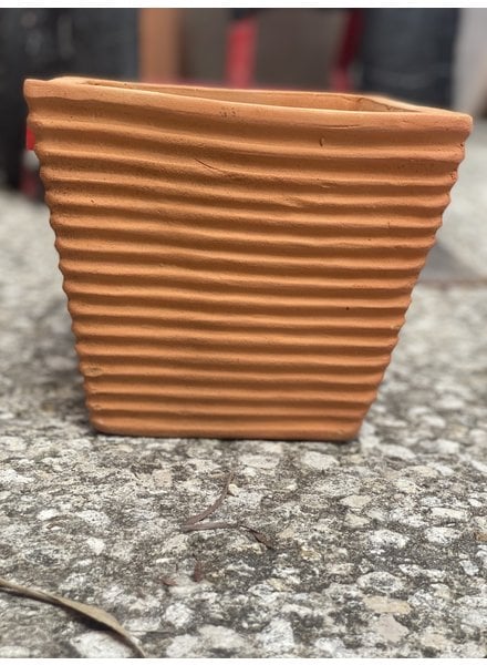 Terracotta Low Tapered Cube with Lines Large