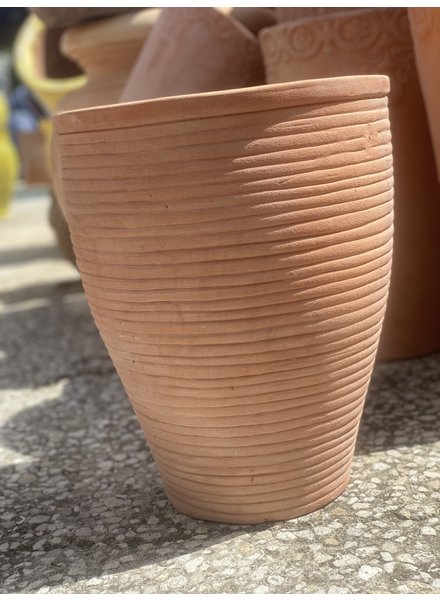 Terracotta Tall Round Tapered Planter with Lines Small