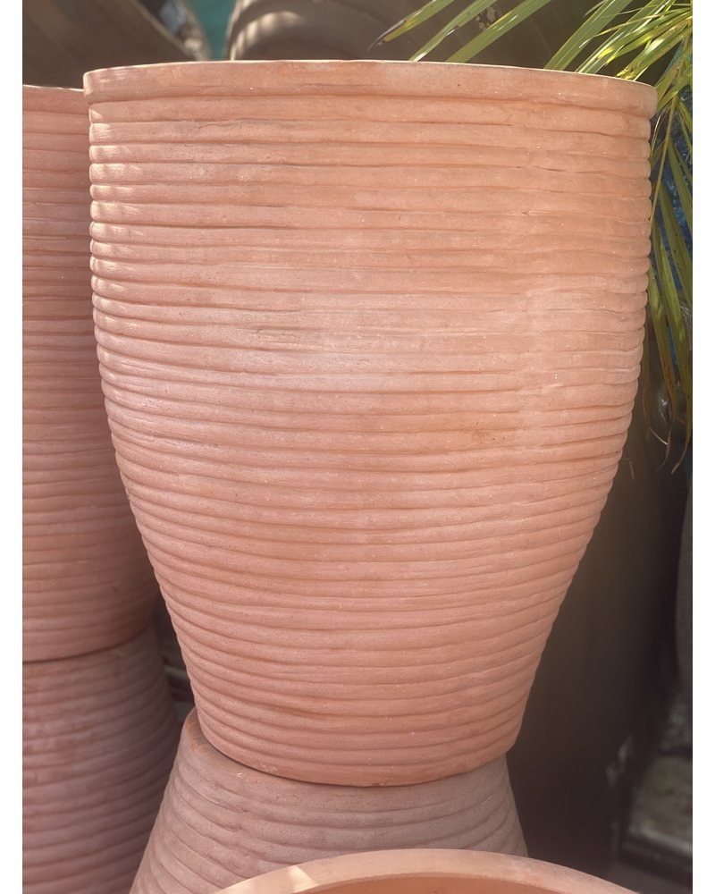 Terracotta Tall Round Tapered Planter with Lines Large