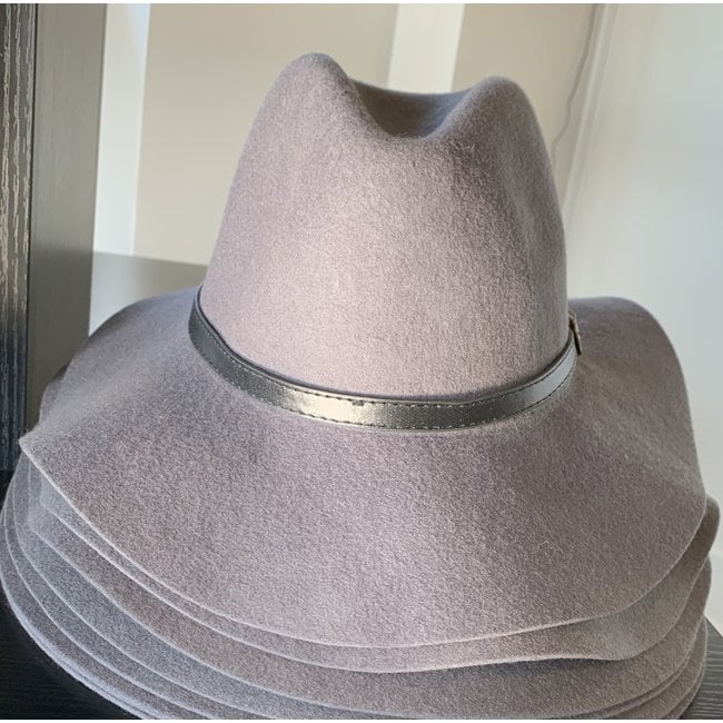 Grey Fedora Hat with Belt Buckle Detail