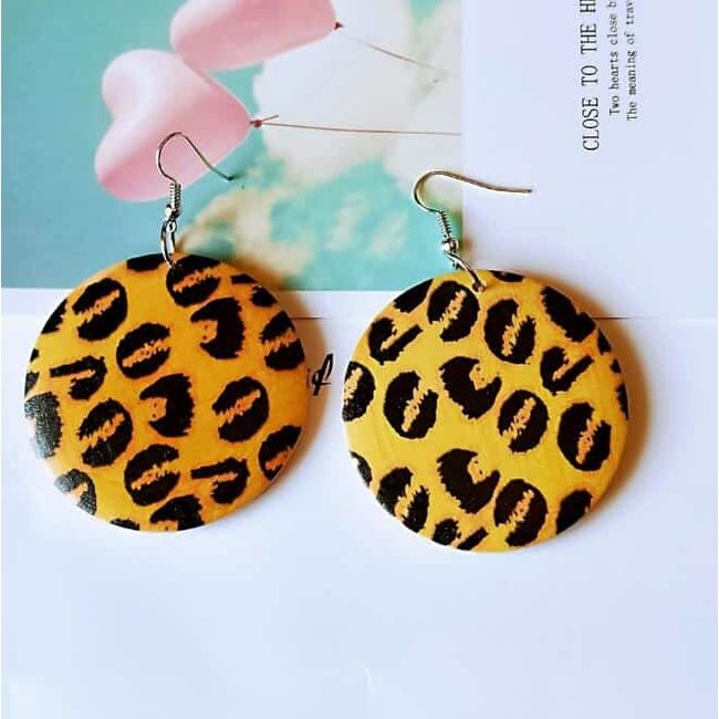 Yellow Geometric Round Wooden Earrings