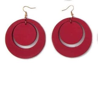 Earrings 2 Circles-Gold Plated (RED)