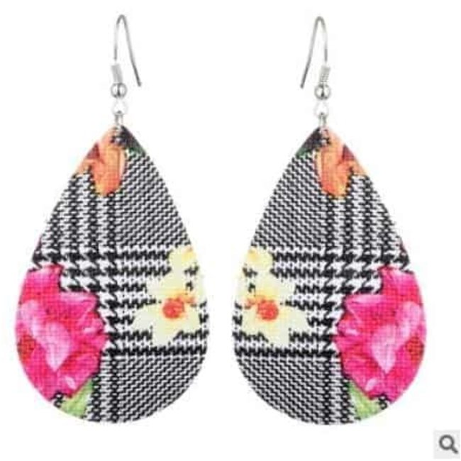 Faux Leather-Earring-Tear Drop Shape Zinc Alloy