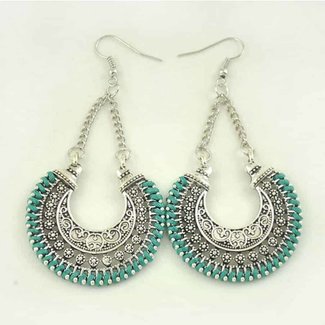 Metal Hollow Carved -Green Earring
