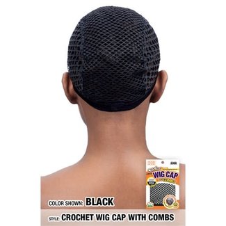 Crochet Wig Cap with Combs-Black