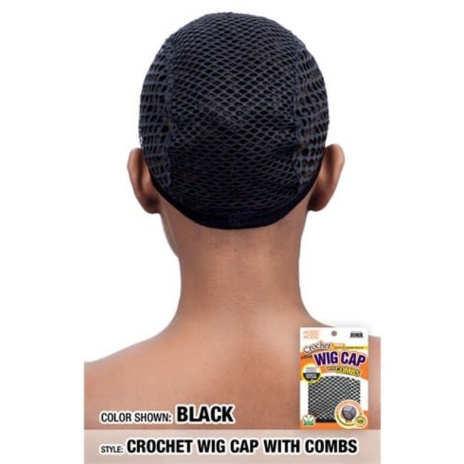 Crochet Wig Cap with Combs-Black