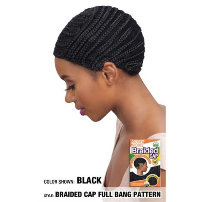 Braided Cap Full Bang Pattern-Black