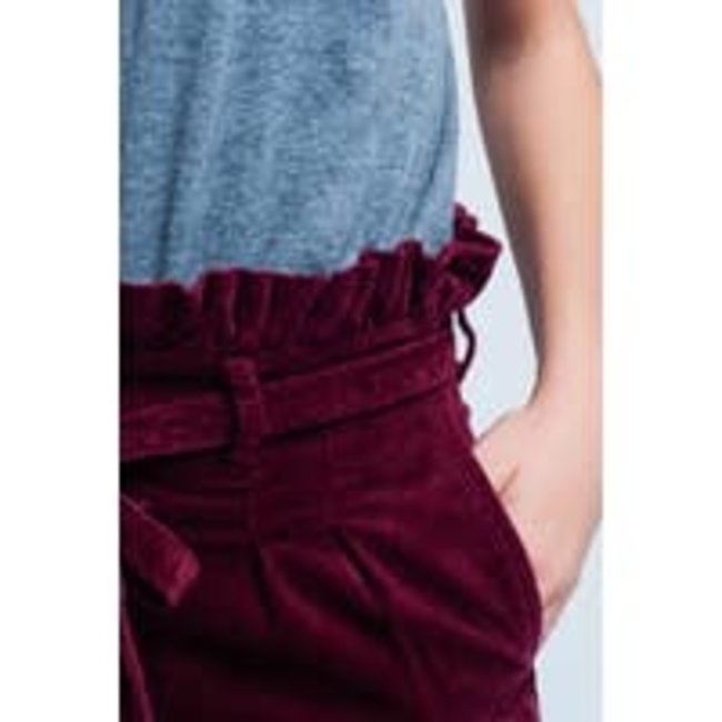 Maroon High Waisted PaperBag Pants