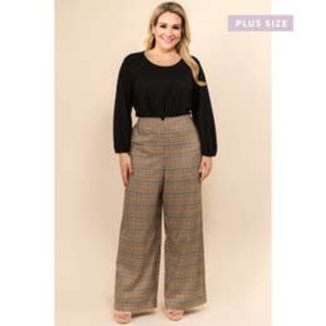 Plaid Knit Wide Pants (Plus)