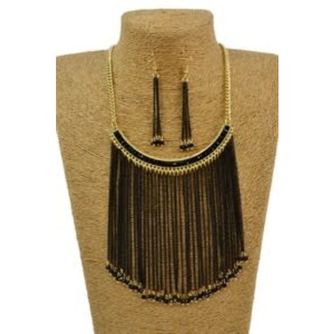 Black & Gold Necklace w/Earrings