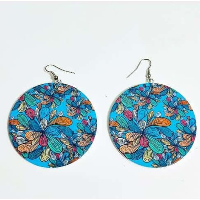 Flower Pattern Geometric Wooden Earrings