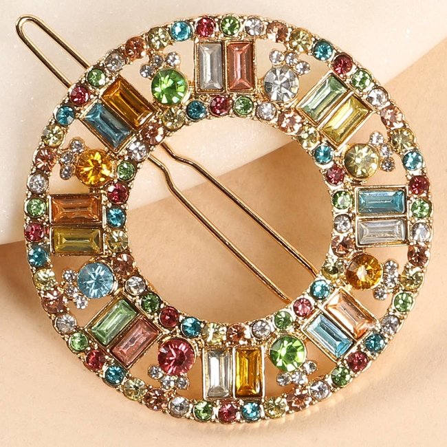 Round Multi Rhinestone Hair Clip