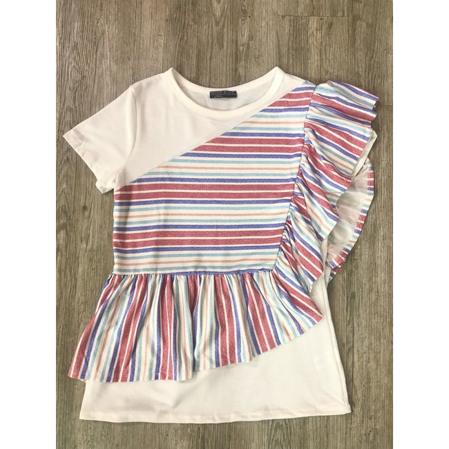 Coral Multicolor Short Sleeve Striped Top