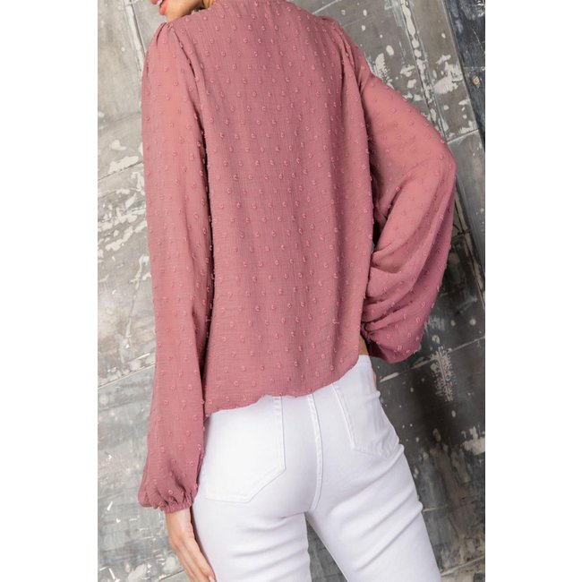 Red Bean Surplice Lace Long Sleeve Top