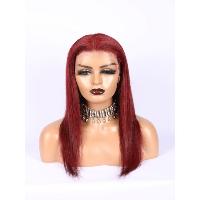 14" 13x4 Copper Red Human Hair Wig