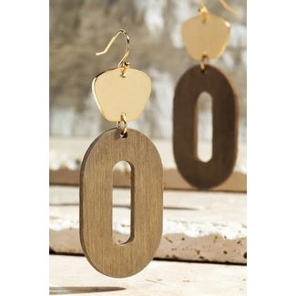 Wood and Metal Oval Dangle Earrings
