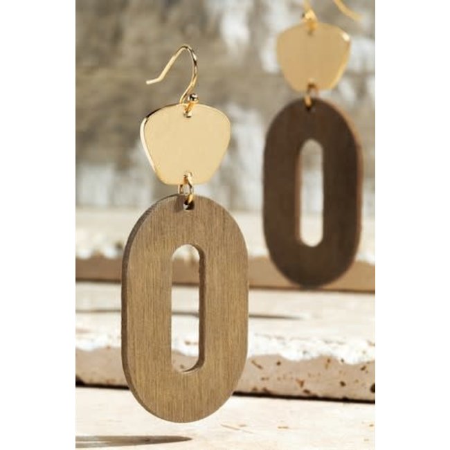 Wood and Metal Oval Dangle Earrings