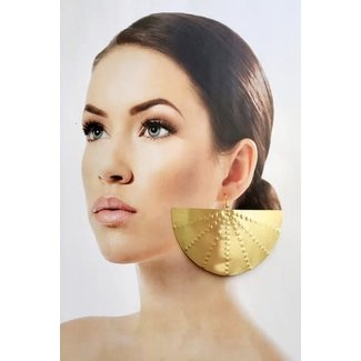 Gold Dangle Brass Metal Fan Earrings