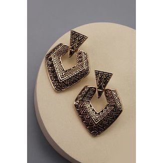 Antique Gold Triangular Motif Dangler Earrings