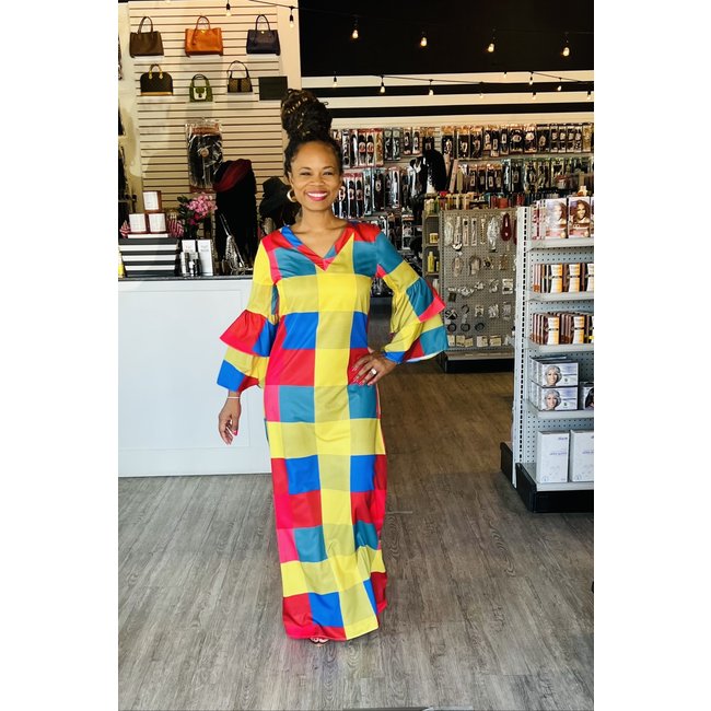 Ruffle & Plaid Printed Dress